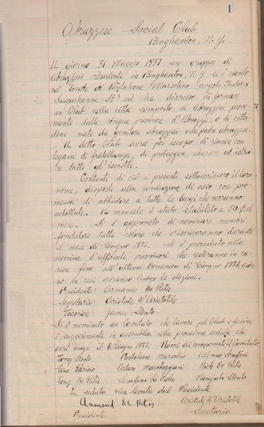 Archive of Three Record Books from the Abruzzo Social Club of Binghamton New York, from its founding in 1937 to 1986