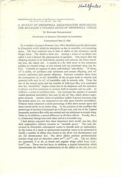 A Mutant of Drosophila Melanogaster Resembling the So-Called Unstable Genes of Drosophila Virilis