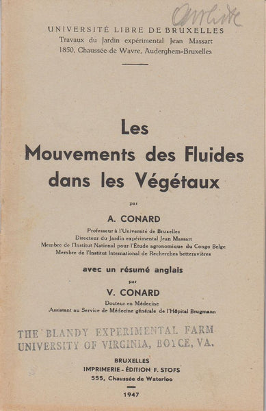 Les Mouvements des Fluides dans les Vegetaux