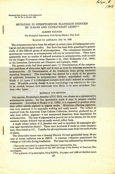 Mutation in Streptomyces Flaveolus Induced by X-Rays and Ultraviolet Light