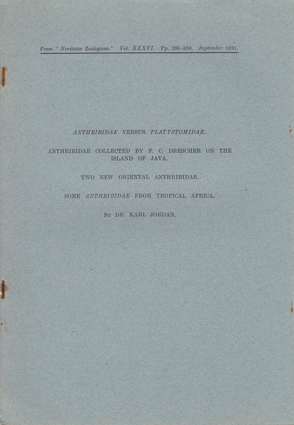 Anthribidae Versus Platystomidae; Anthribidae Collected by F.C. Drescher on the Island of Java; Two New Oriental Anthribidae; Some Anthribidae from Tropical Africa