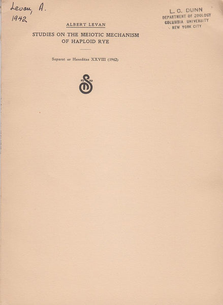Studies on the Meiotic Mechanism of Haploid Rye