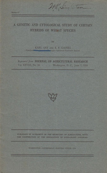 A Genetic and Cytological Study of Certain Hybrids of Wheat Species