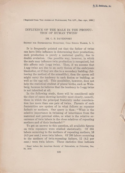 Influence of the Male in the Production of Human Twins