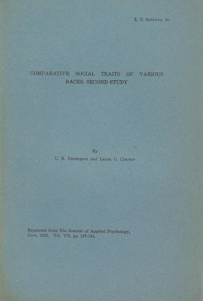 Comparative Social Traits of Various Races, Second Study