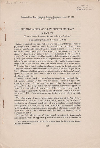 The Mechanisms of X-Ray Effects on Cells