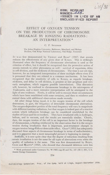 Effect of Oxygen Tension on the Production of Chromosome Breakage by Ionizing Radiations: An Interpretation