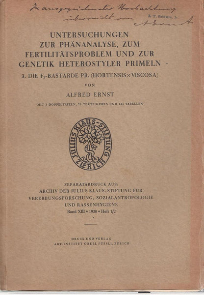 Untersuchungen zur Phananalyse, Zum Fertilitatsproblem und zur Genetik Heterostyler Primeln