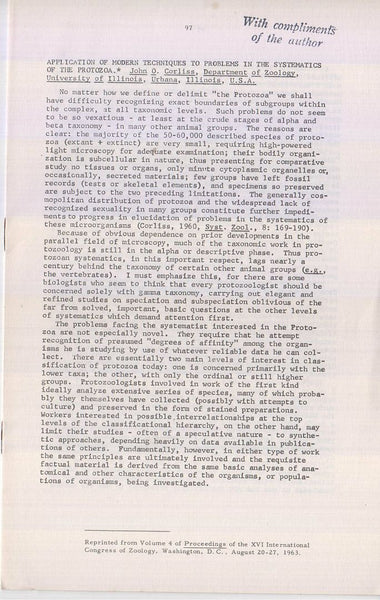 Application of Modern Techniques to Problems in the Systematics of the Protozoa.