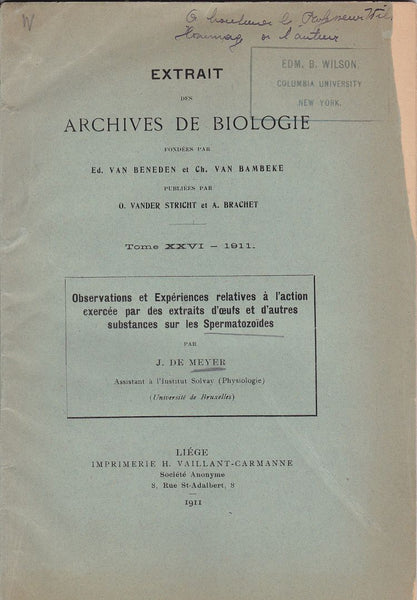 Observations et Experiences relatives a l'action exercee par des extraits d'ceuts et d'autres substances sur les spermatozides