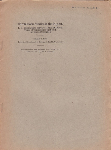 Chromosome studies in the Diptera: A Preliminary Survey of Five Different Types of Chromosome Groups in the Genus Drosophila