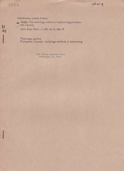 The Centrifuge Method of determining Protoplasmic Viscosity