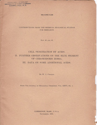 Cell penetration by acids. II. Further observations on the Blue Pigment of Chromodoris Zebra. III. Data on some additional acids