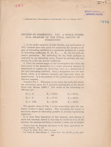 Studies on Inbreeding. VIII. A Single Numerical measure of the total amount of inbreeding.