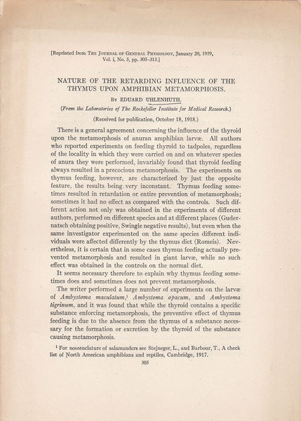 Nature of the Retarding Influence of the Thymus upon Amphibian Metamorphosis