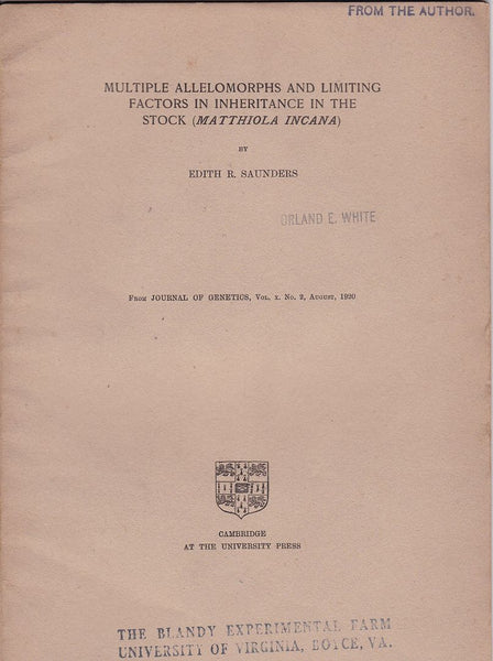 Multiple Allelomorphs and Limiting Factors in Inheritance in the Stock (Matthiola Incana)