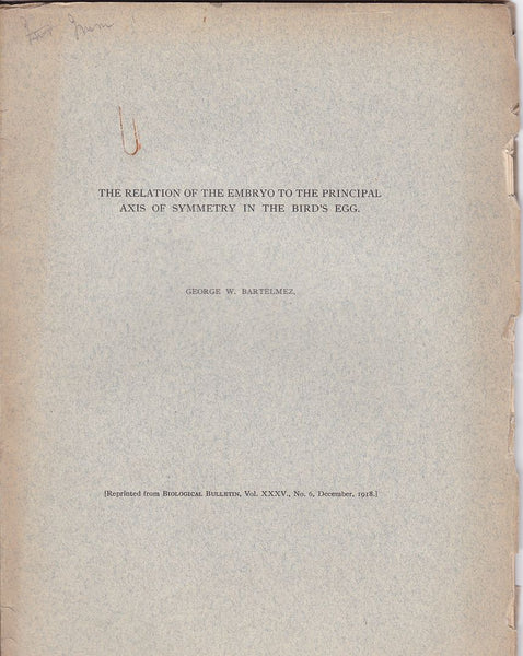 The Relation of the Embryo to the Principal Axis of Symmetry in the Bird's Egg