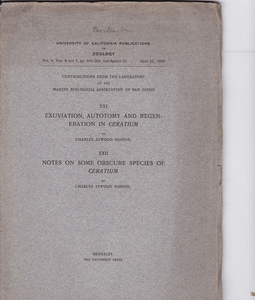 XXI. Exuviation, Autotomy and Regeneration in Ceratium. XXII. Notes on Some Obscure Species of Ceratium