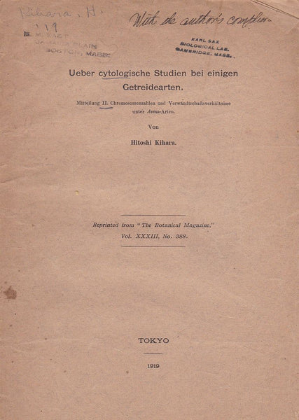 Ueber Cytologische studien Bei Einigen Getreidearten Mitteilung II. Chromosomenzahlen and Verwandtschaftsverhaltnisse