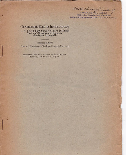 Chromosome studies in the Diptera: A Preliminary Survey of Five Different Types of Chromosome Groups in the Genus Drosophila