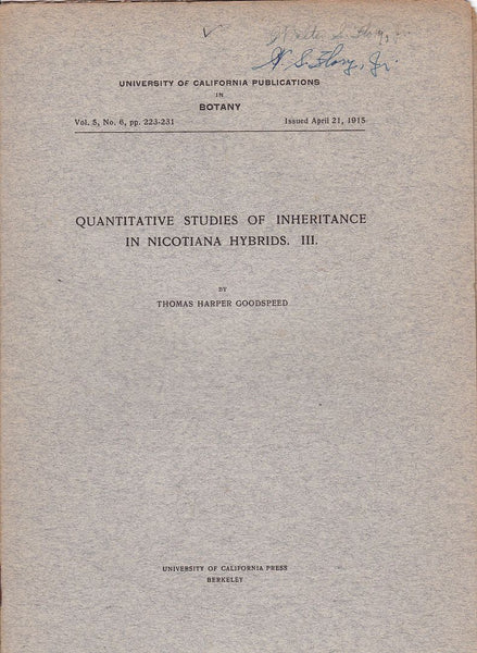 Quantitative Studies of Inheritance in Nicotiana Hybrids III