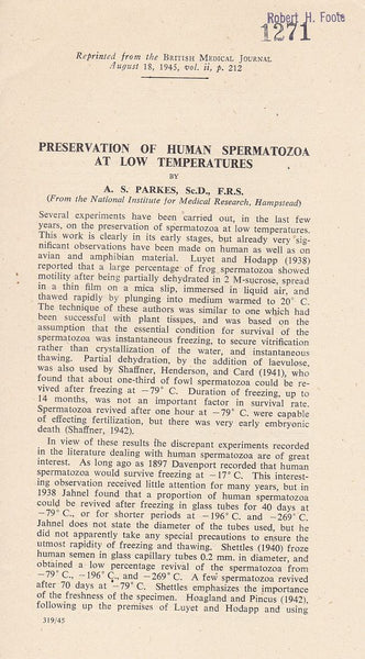 Preservation of Human Spermatozoa at Low Temperature