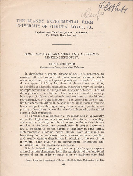 Sex-Limited Characters and Allosome-Linked Heredity