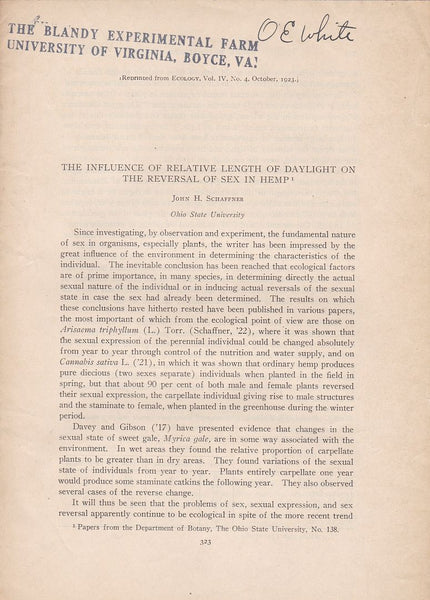 The Influence of Relative Length of Daylight on the Reversal of Sex in Hemp.