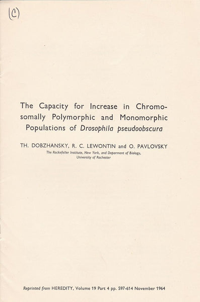 The capacity for increase in Chromosomally polymorphic and monomorphic populations of Drosophila Pseudoobscura
