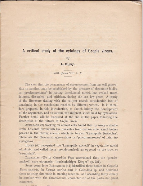 A Critical study of the cytology of Crepis Virens