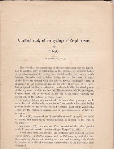 A Critical study of the cytology of Crepis Virens
