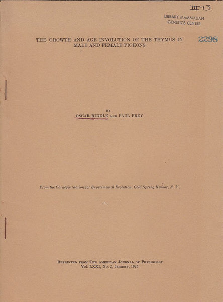 The Growth and Age involution of the Thymus in Male and Female pigeons