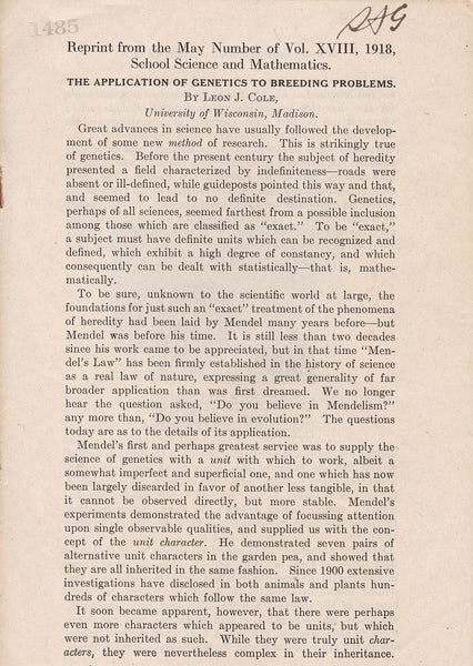 The Application of Genetics to Breeding Problems