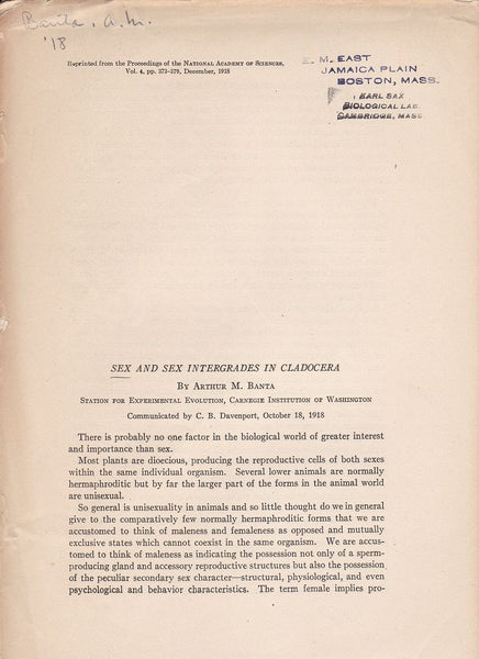 Sex and Sex Intergrades in Cladocera