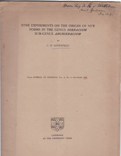 Some Experiments on the Origin of New Forms in the Genus Hieracium Sub-Genus Archieracium
