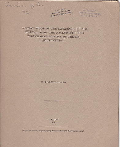 A First study of the Influence of the Starvation of the Ascendants upon the Characteristics of the Descendants- II