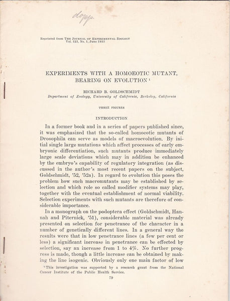 Experiments with a Homoeotic Mutant Bearing on Evolution