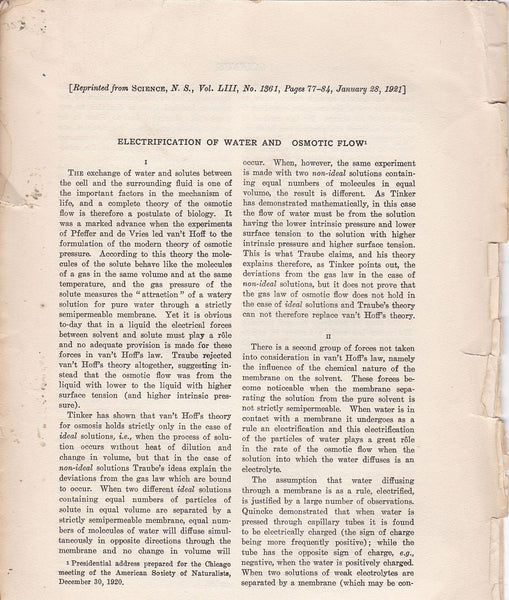 Electrification of Water and Osmotic Flow