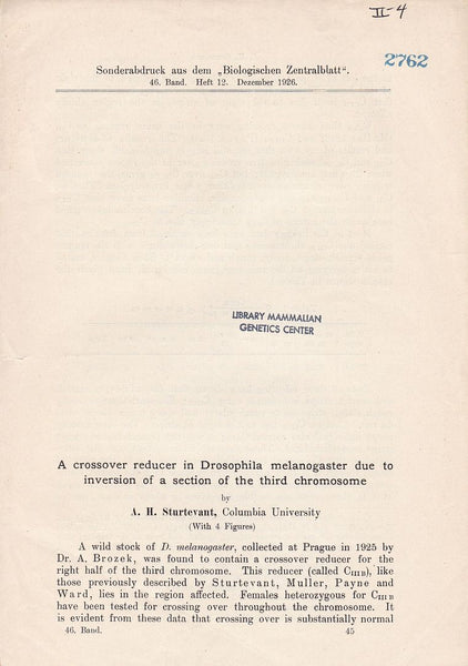A Crossover reducer in Drosophila Melanogaster due to inversion of a section of the third chromosome