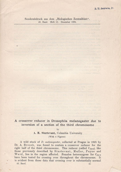 A Crossover reducer in Drosophila Melanogaster due to inversion of a section of the third chromosome