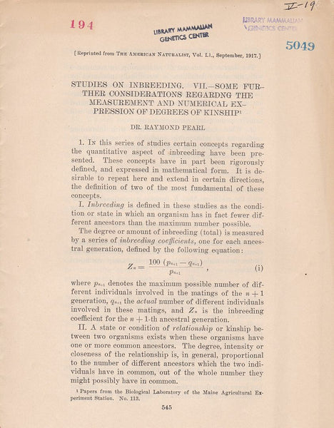 Studies on Inbreeding. VII.-Some Further Considerations Regarding the Measurement and numerical expression of degrees of Kinship