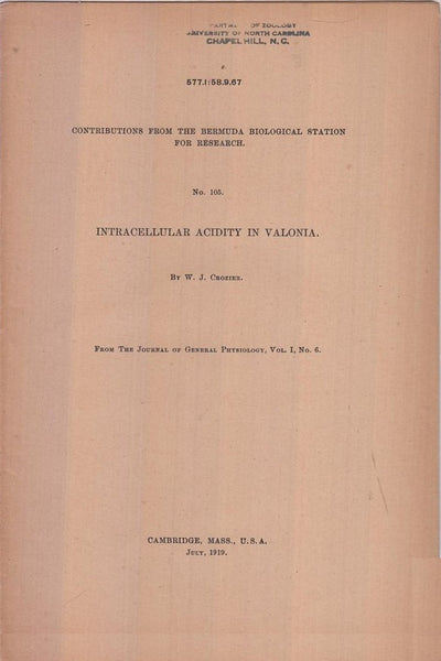 Intracellular Acidity in Valonia  by Crozier, J.W.