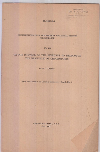 On the Control of the Response to Shading in the Branchiae of Chromodoris.  by Crozier. J.W.