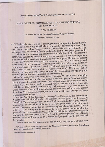 Some General Formulations of Linkage Effects in Inbreeding.  by Schnell, F.W.