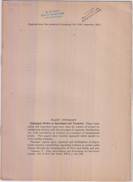 Plant Cytology, Cytological Studies on Saprolegnia and Vaucheria.  by Davis, Bradley M