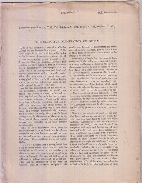 The Selective Elimination of Organs  by Harris, J. Arthur