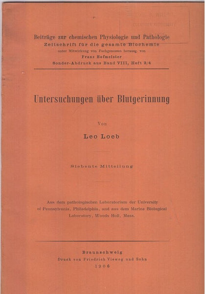 Untersuchungen uber Blutgerinnung  by Loeb, Leo