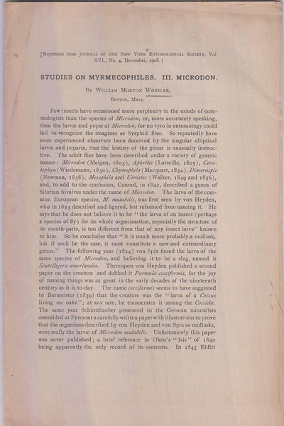 Studies on Myrmecophiles. III. Microdon  by Wheeler, William Morton