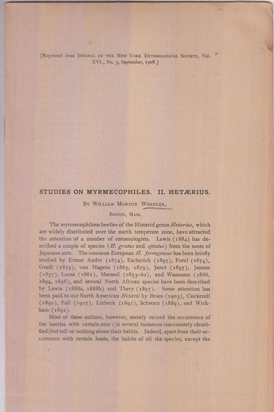 Studies on Myrmecophiles, II. Hetaerius  by Wheeler, William Morton