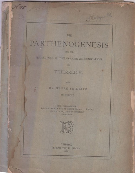 Die Parthenogenesis und ihr Verhaltniss Zu Den Ubrigen Zeugungsarten im Thierreich  by Seidlitz, Georg